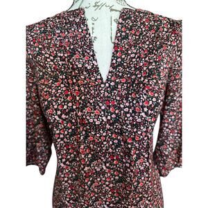 NWOT Margaret O'Leary Black Red Floral Vneck Midi Dress Size XS Cottagecore